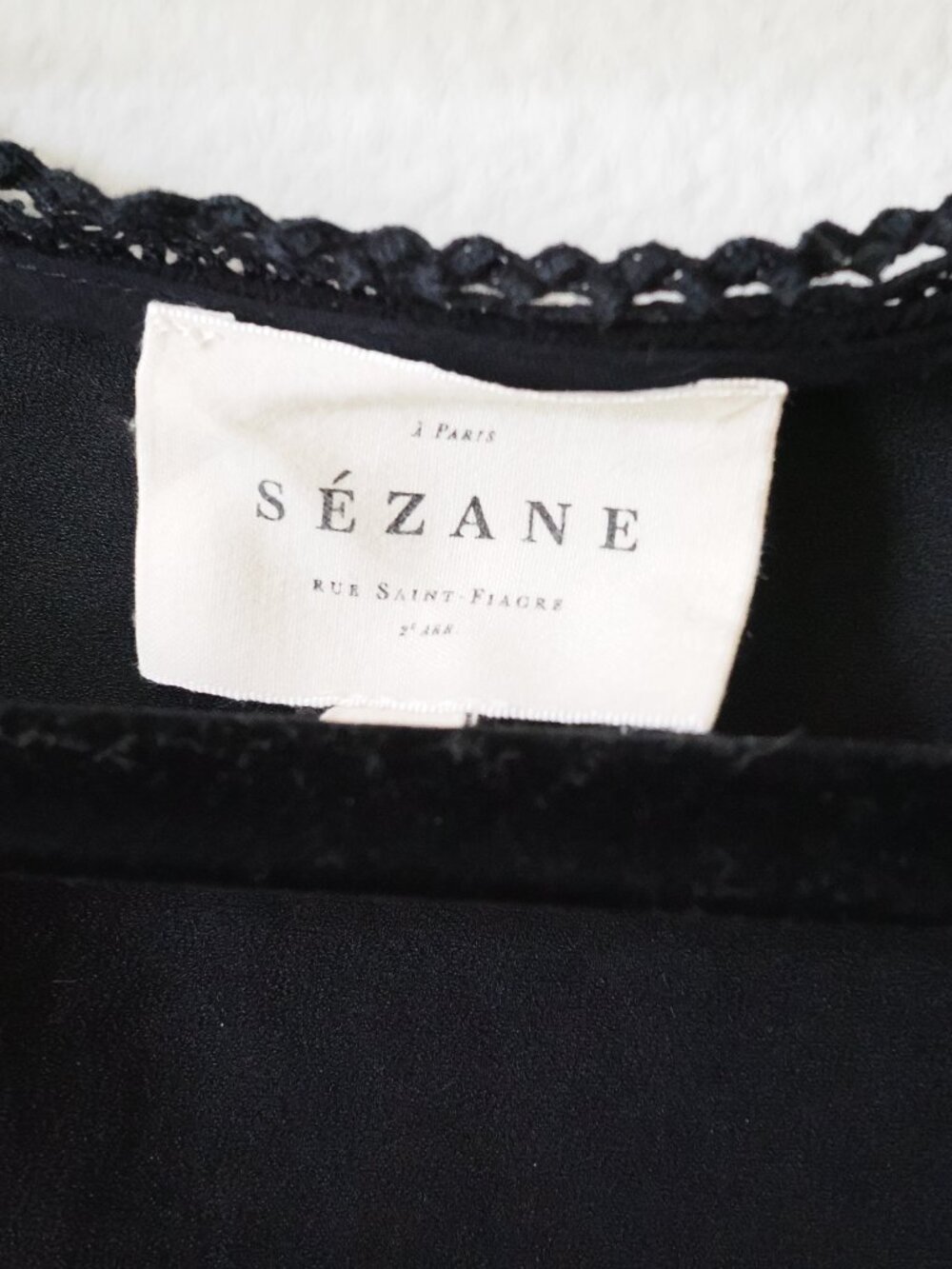 Sezane | Black V-Neck Lace-Trim Top - Picture 7 of 8